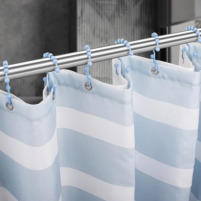 Titanker Shower Curtain Hooks, Rust Resistant Shower Curtain Rings for Bathroom, Metal Double Glide Shower Hooks Hangers for Bathroom Shower Rods Curtains, Set of 12 Hooks - Blue
