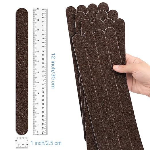 Anti Slip Tape, 16pcs Non Slip Pre-Cut Strips, Treads Safety Non Skid Adhesive Strips for Ladder, Step Stool and Stair (1" x 12", Brown)