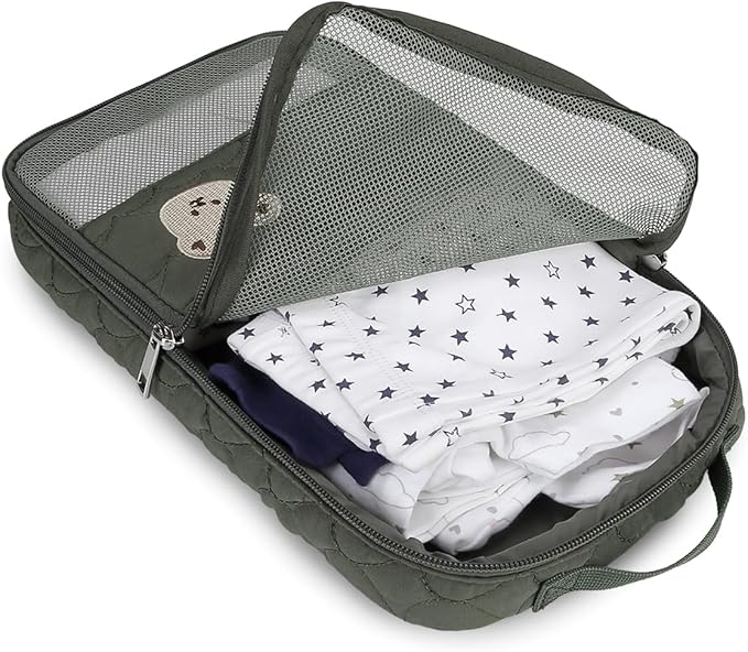 Baby Diaper Bag Organizer Pouches - 2 Pack Waterproof Pod Hanging Diaper Bag Cute Bear Mesh Bag Reusable, Washable or Baby Cloth Diapers (Green&Pink)