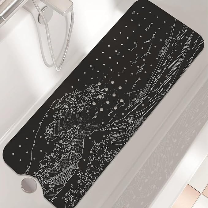 Non Slip Bathtub Mat, Flower Bath Mat for Tub, Extra Long Bathtub Mat Shower Mat with Suction Cups and Drain Holes for Elderly Kids Toddler Baby 40 X 16 Inch