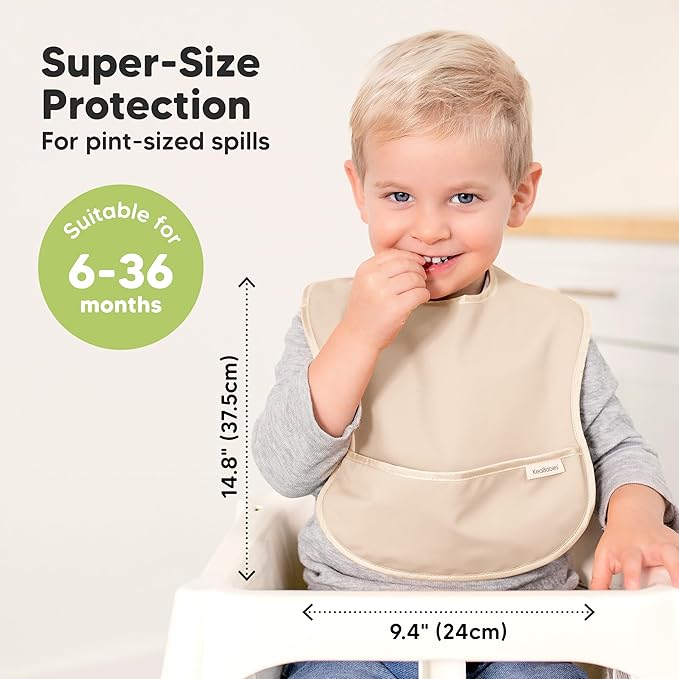 KeaBabies 3-Pack Waterproof Baby Bibs for Eating - Lightweight Toddler Feeding Bibs with Large Food Catcher, Mess Proof, Food-Grade Baby Eating Essentials, Easy to Put On & Clean (Slate)