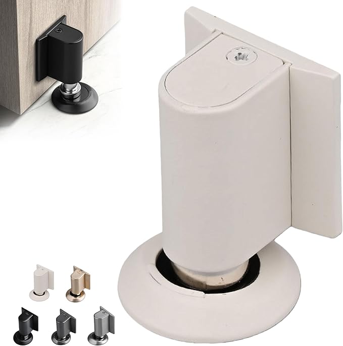 Magnetic Door Stopper No Drilling Height Adhesive Heavy Duty Magnet Doorstop Wedge Stop Catch Bottom Holder to Keep Doors Open (White)