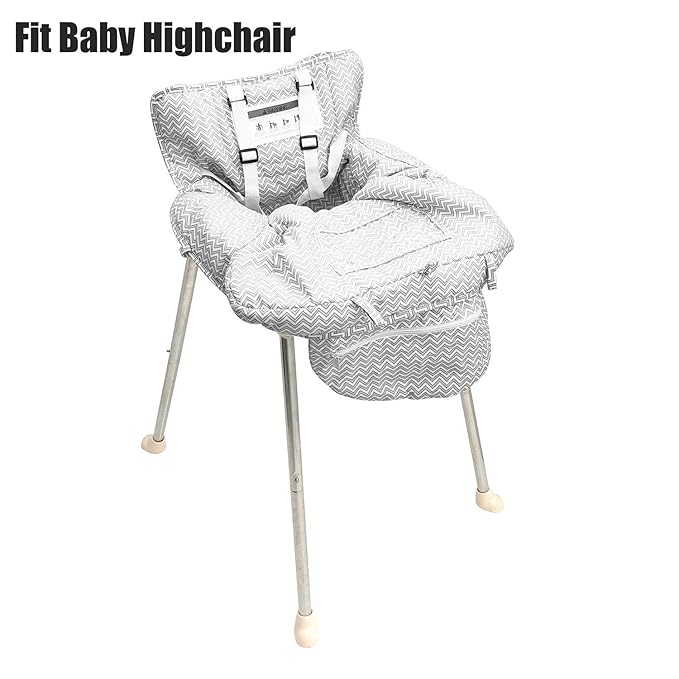 Portable 2-in-1 Grocery Cart Seat Cover and Baby Highchair Cover (Gray Chevron)