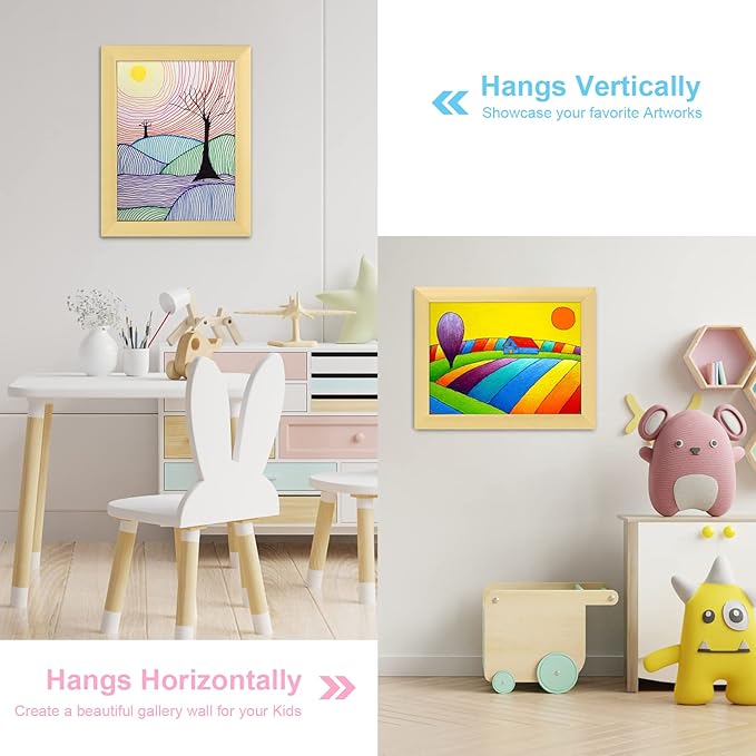 [2Pack] Kids Art Frames, 9x12 Front Opening Kids Artwork Frames Changeable, Gold Artwork Display Storage Frame for Wall, Holds 50 Pcs, for 3D Picture, Crafts, Children Drawing, Hanging Art, Portfolio