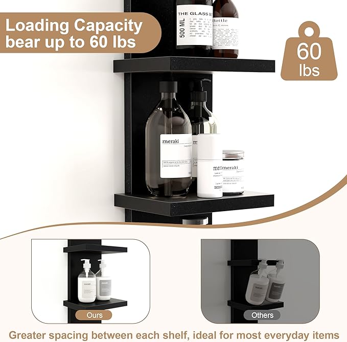 Fun Memories 7 Tier Wall Shelf Unit, Black Floating Shelves for Storage - Vertical Column Tower Design, Lack Wall Shelf Space Saving Organizer for Bedroom, Living Room, Home Decor
