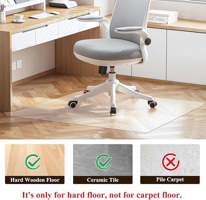 Office Chair Mat for Hard Floors - 45''×53'',Heavy Duty Clear Wood/Tile Floor Protector PVC Transparent