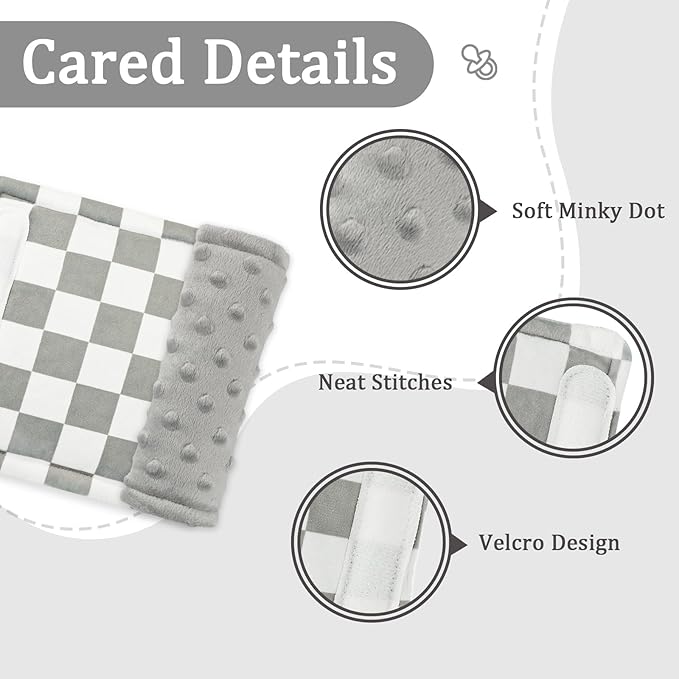 DILIMI Baby Car Seat Belt Covers, 2Pcs Carseat Shoulder Strap Pads, Soft Minky Car Seat Neck Covers, Newborn Car Seat Strap Protectors, Stroller Strap Covers for Baby Kids, Grey Checkered