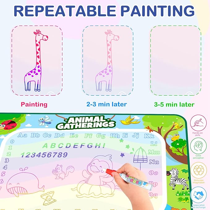 Doodle Pad for Toddlers 1-3, 40 X 27 Inch Extra Large Water Painting Drawing Color Doodle Mat, Educational Toys for 3+ Year Old, Toddler Toys for Age 3 4 5 6 7 8 Year Old Girls Boys Birthday Gifts