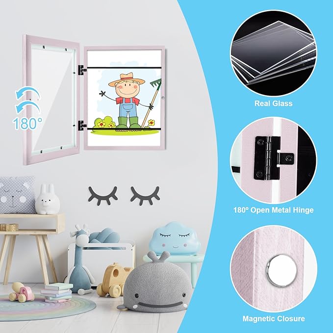 [2-Pack] Kids Art Frames, 8.5x11 Front Opening Kids Artwork Frames Changeable, Pale Pink Artwork Display Storage Frame for Wall, Holds 50 Pcs, for 3D Picture, Crafts, Children Drawing, Hanging Art,