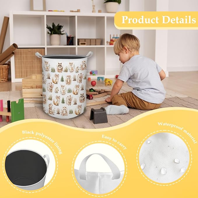 HKTZM Kids Nursery Laundry Basket, Toybox for Girls Boys, Cute Boho Woodland Animals Laundry Hamper Waterproof Collapsible Storage Bin Organizer for Bedroom Bathroom Kids Toddler Room Clothes Toys