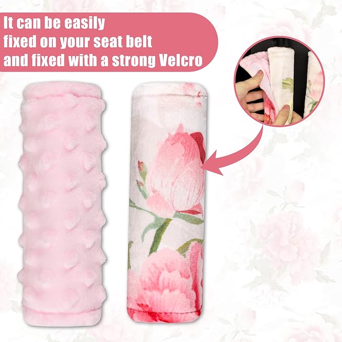 Car Seat Strap Pads for Baby Kids, HNHUAMING Ultra Soft Carseat Straps Shoulder Covers, 2 Pack Infant Seat Belt Cover Pad for Baby Car Seats/Strollers/High Chair/Pushchair, Pink Floral