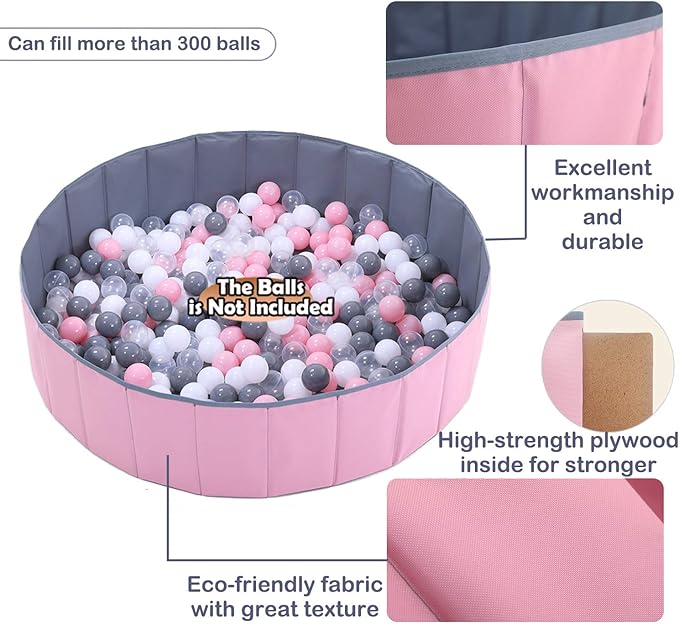4 Feet Ball Pit for Kids/Baby Play Yard/Playpen/Fence, Folding Portable, No Need to Inflate, More Than 12 Sq.ft Play Space, Two Colors