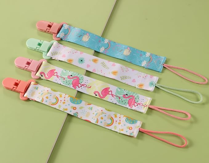 12 Pack Pacifier Clips with Strap 25.5cm - Premium Polyester Baby Pacifier Holder Set, Multi-Design Clips for Girls Boys（Multi Color B）