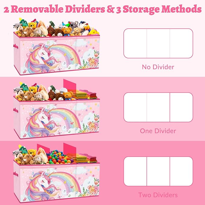 decalsweet Kids Toy Box Storage Chest Collapsible Storage Bin with Lids Handles for Boys Girls Toddler, Large Kids Toy Organizer Box for Kidsroom Bedroom Playroom Nursery,37.7"x12.5"x15.7"