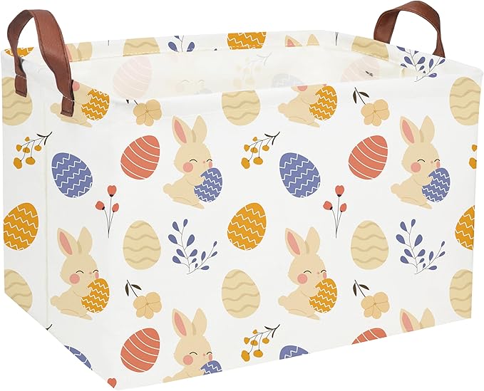 Essme Rectangular Easter Basket, Kids Storage bin Organizer with Handles for Easter Decor,Shelf Basket,Toy Organizer,Easter Gift.(Cute Easter)