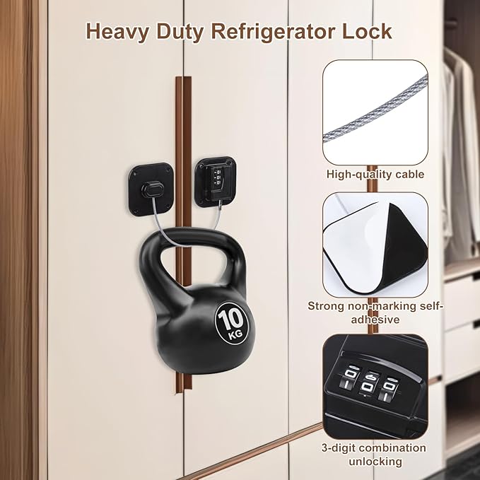 Fridge Locks, 2 Pack Refrigerator Locks with Combination, Refrigerator Lock with Adhesive, Cabinet Lock with Code for Child Safety, Freezer Cabinet Pantry Drawer Latch to Keep Door Closed, Black