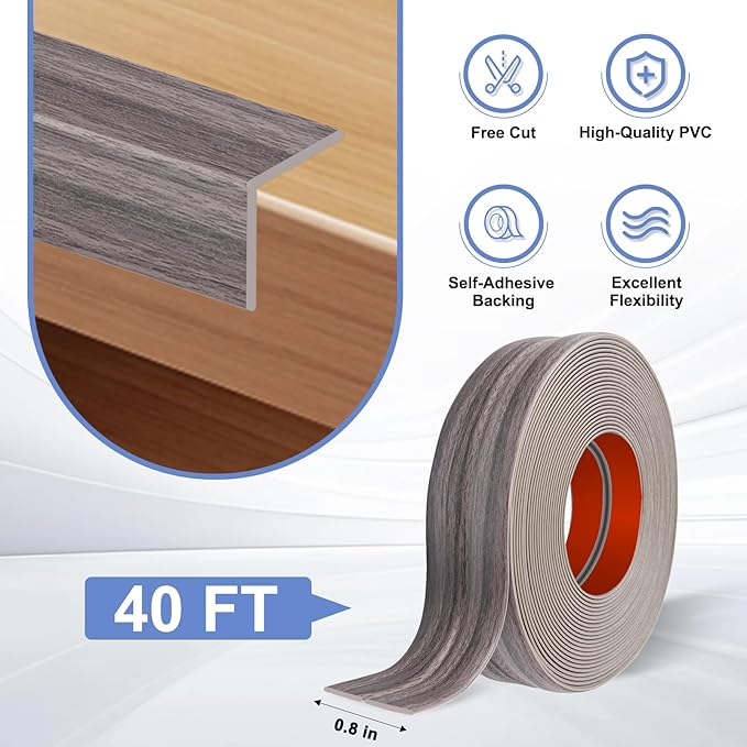 Wall Corner Protector Moulding Trim Peel and Stick Wall Corner Guards Trim Flexible Self Adhesive Edge Protector Moulding, 0.8 in x40 Ft, Brown Walnut Wood