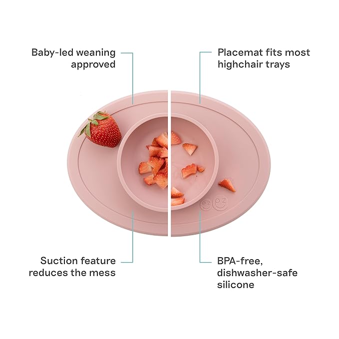 ezpz Tiny Bowl (Blush) - 6 Months+ - 100% Silicone Suction Placemat + Bowl for Infants - Fits All Highchair Trays - Baby-Led Weaning Supplies