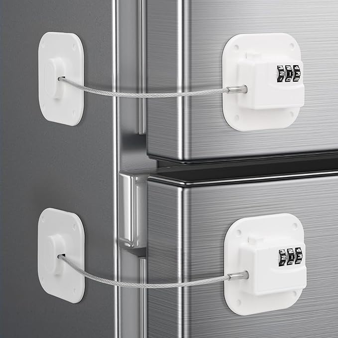 Child Proof Refrigerator Lock, 3 Digit Code Child Proof Fridge Lock for Kids, No Drill Self Adhesive Baby Safety Locks for Oven, Cabinet, Toilet Seat & Furniture, 2 Pack, White
