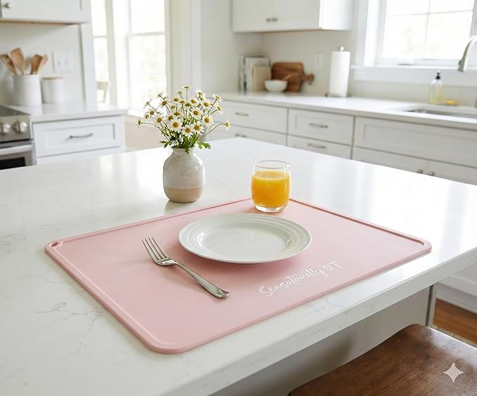 Pink - Premium Silicon Placemat for Toddlers - Non-Slip, Easy Clean Design, Kids Placemats for Dinning Table, Portable, Perfect Mess-Free Mealtime & Playtime