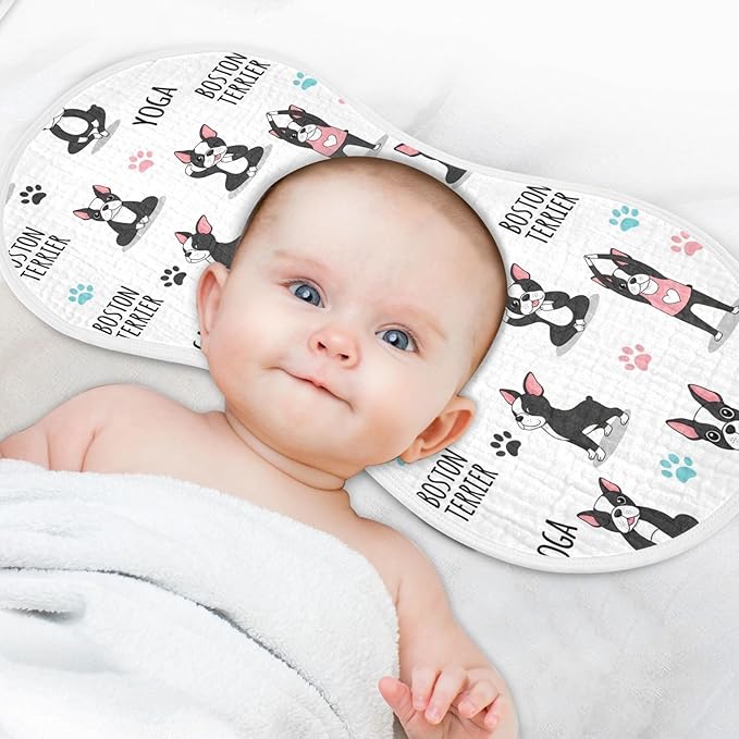 Qinllo 2 Pack Muslin Burp Cloths Dogs Yoga White Cotton Baby Burp Cloths Absorbent Burping Cloth Soft Spit Up Rags for Newborn Baby Boys Girls 22x11 Inch
