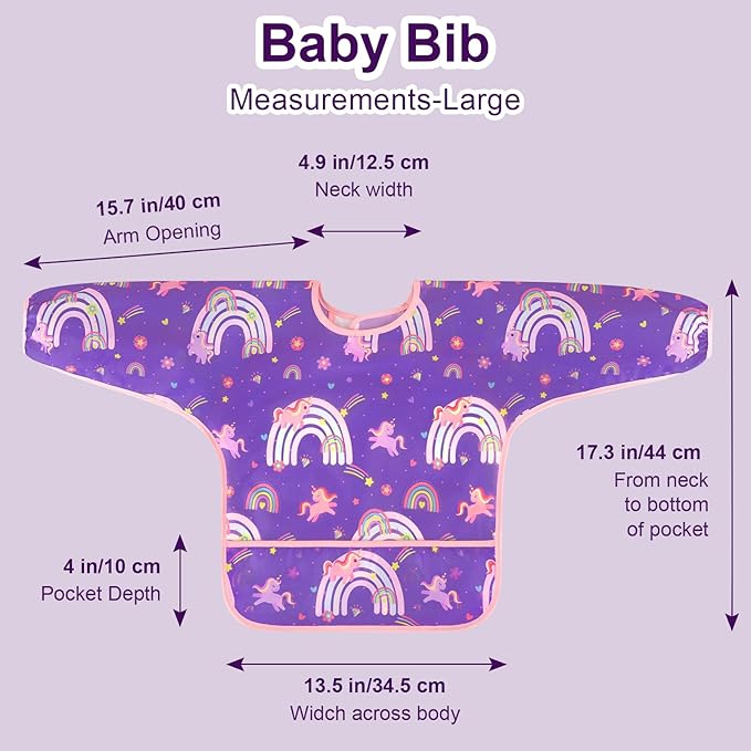 Accmor 4 Pack Long Sleeve Bibs, Baby Smock Waterproof Sleeved Bib Smock for Baby Toddler 6-36 Months