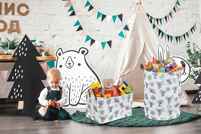 Essme Rectangular Baby Storage Baskets,Koala Basket with Handles Kids Storage Bin for Boys Room Decor,Cute Bins,Book Basket,Gift Box.(Koala)