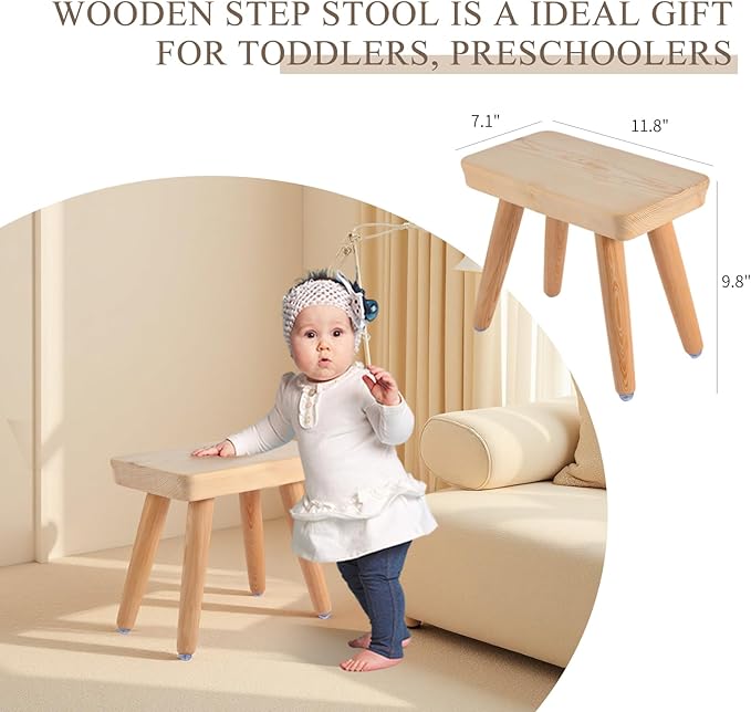 Wooden Step Stool for Kids, 9.8’’ inch Solid Kids Step Stool with Four Detachable and Assembled Legs, Anti-Slip Step Stools for Bathroom, Kitchen, Bedroom, Plant Stand