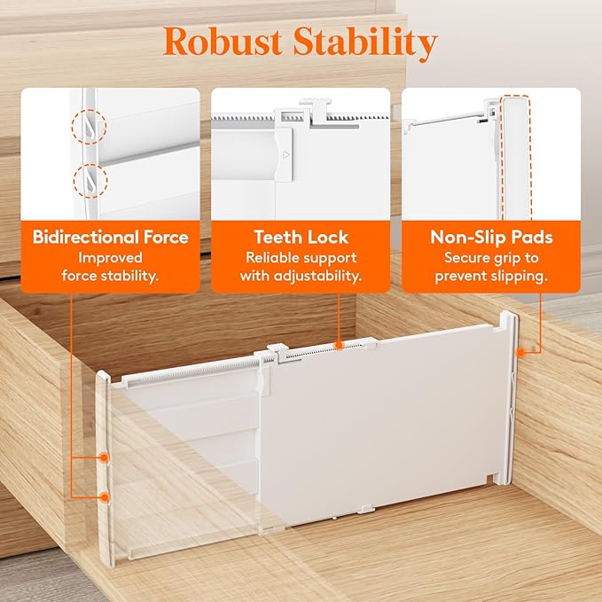 Lifewit 8" High 6 Pack Deep Drawer Dividers, 35 –55cm/13.8-22.5" Adjustable Dresser Drawer Divider, White Drawer Organizer for Clothes, Tall Drawer Separator for Dresser Kitchen Bedroom Cabinet Office