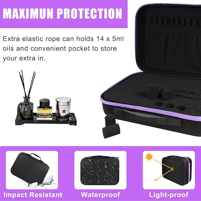 EVA Essential Oil Storage Carrying Case, 70 Bottles, Essential Oils Box for 5ml 10ml 15ml Roller Bottles Travel Storage Organizer Bag for doTERRA & Young Living (Purple)