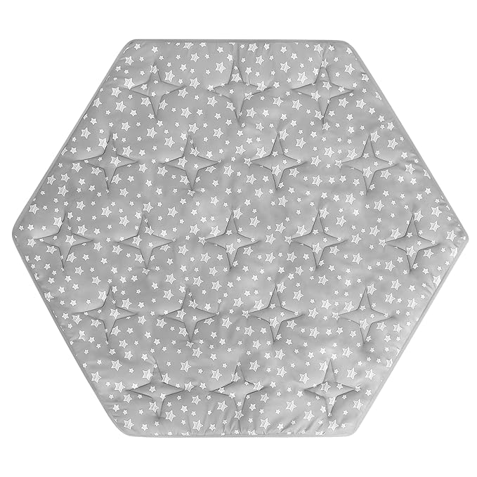 Hexagon Playpen Mat Compatible with POP 'N GO Baby Playpen, 59 Inch Hexagon Playpen Mattress Pad, Non Slip and Padded Play Mat Grey with Star Print