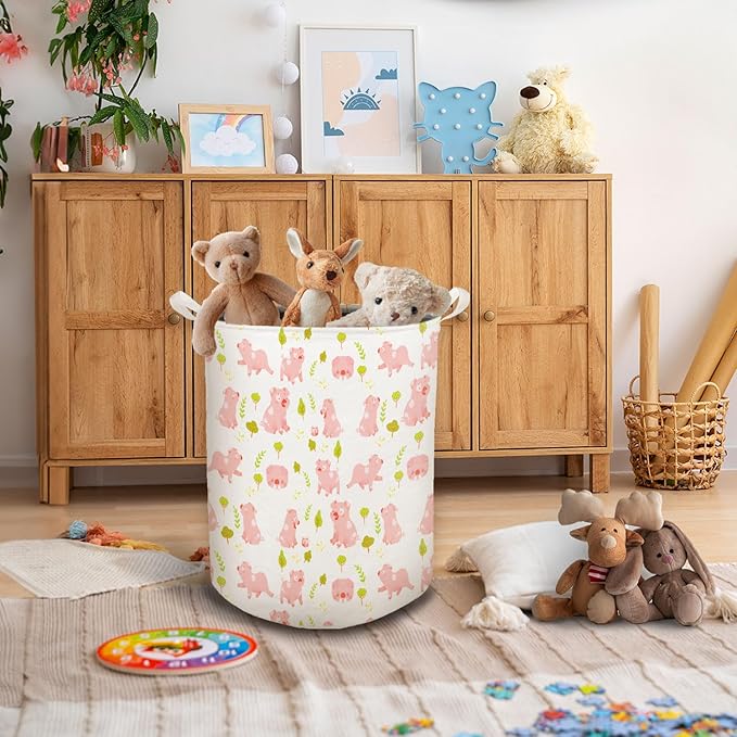 HKTZM Pink Pig Laundry Basket, Toybox for Girls Room, Pink Laundry Basket Hamper Waterproof Collapsible Clothes Toys Storage Bin Organizer for Bedroom Bathroom Nursery Girls Room Dorm