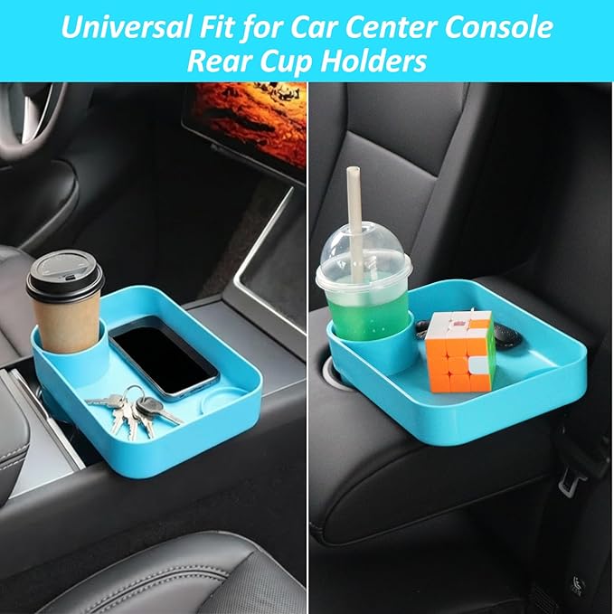 Car Seat Snack Tray for Kids, Mess-Free Square Travel Tray Cup Holder Snack Tray, Durable Car Food Tray for Toddlers, Universal Fit Kids Travel Road Trip Essentials (Sky Blue)
