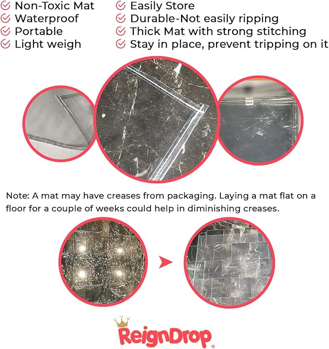 XL Baby Splat Mat for Under Highchair, Kids Room, Art Floor Cover, Food Spills. Easy to Clean, Child Safe. Ideal Under Pet Dish, Litter Box (Clear Square)