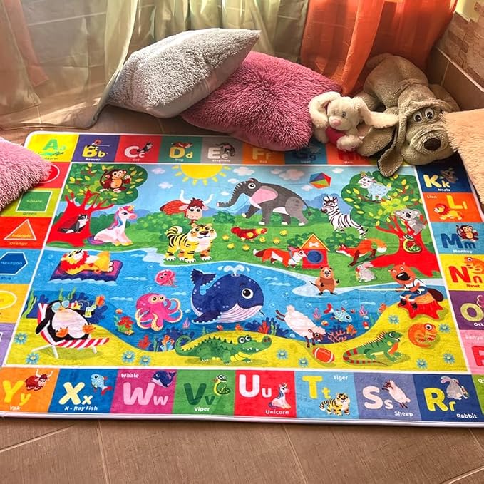 QUOKKA Baby Mat for Floor Play for Babies 6-12 Months – Super Soft Baby Floor Play Mat for Toddlers 1-3 – Extra Large Thick Plush Rug for Nursery – Padded Foldable Activity Infant Playroom Carpet