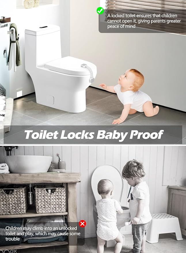 12 Pack Baby Proofing Safety Locks Child Safe for Cabinet Drawer Fridge Oven Dishwasher Doors, Toilet Seat & Lid, Adjustable Furniture Latches and Straps, 3M Adhesive No Drilling Button,Unlock Design
