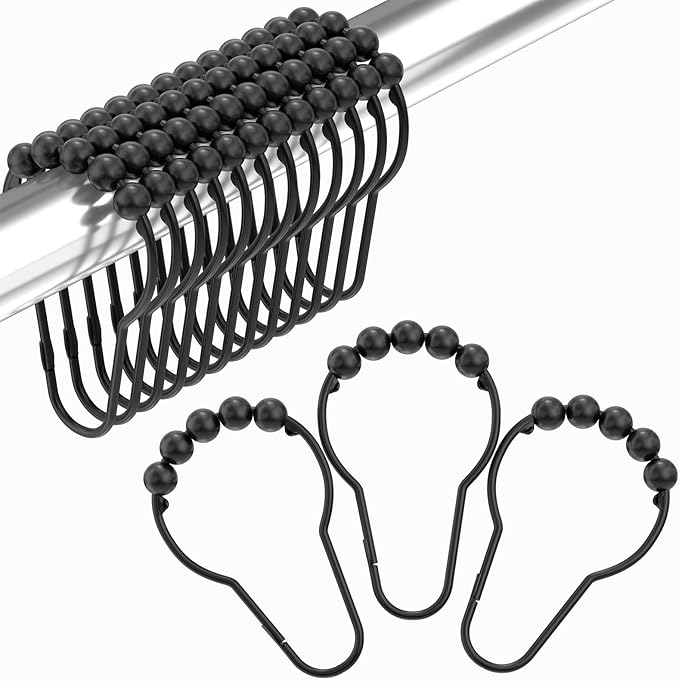 Amazer Black Shower Curtain Hooks, Decorative Shower Curtain Hooks, Shower Hooks for Shower Curtain Rust Proof Stainless Steel Shower Curtain Hooks Set of 12