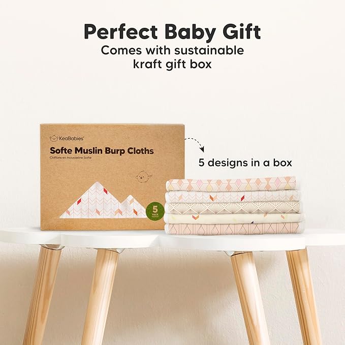 5-Pack Muslin Burp Cloths Baby Boy, Girl - Very Absorbent Baby Burp Cloth Rags, 8-Layers Viscose Derived from Bamboo Cotton Muslin Towel, Super Soft Spit Up Rags, No Shrink Washcloths (Prism)