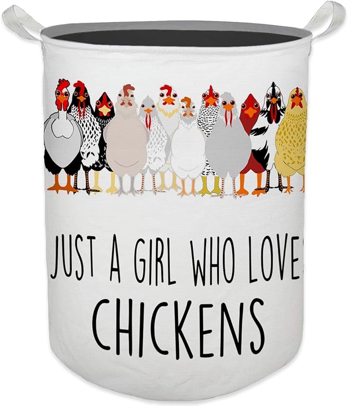 HKTZM Chicken Gifts for Girls Laundry Basket, Farmhouse Chicken Rooster Waterproof Collapsible Laundry Hamper Dirty Clothes Storage Toy Bin Organizer for Bathroom Bedroom Nursery Girls Kids Room