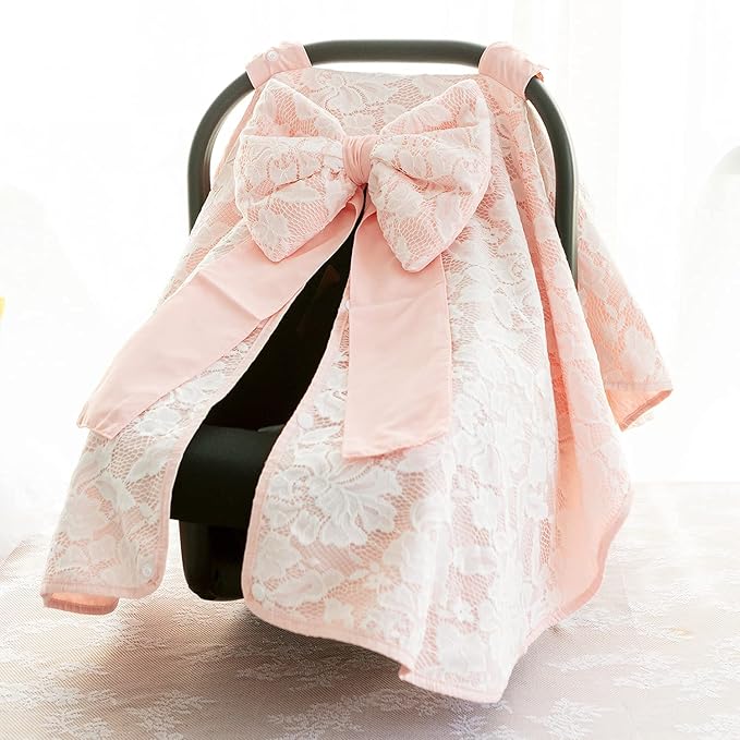 Baby Carseat Canopy Cover with Bow for Girls Boys with Bow Stroller and Cart Cover Carseat Nursing Cover for Newborn