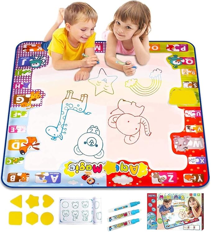 KIZZYEA Toys for 2 3 4 5 6+ Years Old Boys Girls, Water Doodle Mat for Kids, Large Coloring Painting Writing Magic Mat with Neon Colors, Educational Toys Christmas Birthday Gifts for Age 2-4, 3-5