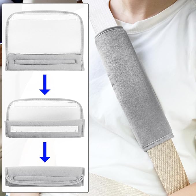 yuntop 2 PCS Car Seat Belt Pads Cover Soft Seat Belt Shoulder Pad Safety Belt Strap Shoulder Pad Comfortable Driving Compatible with Most Cars Helps Protect You Neck and Shoulder (Gray)