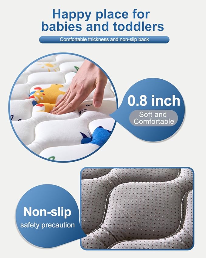 Odorless Premium Foam Baby Play Mat 74" x 50", Soft Microfiber Fabric Crawling Mat for Floor- Comfortable and Hypoallergenic, Non-Slip Cushioned Floor Playpen mat for Infants,Babies,Toddlers