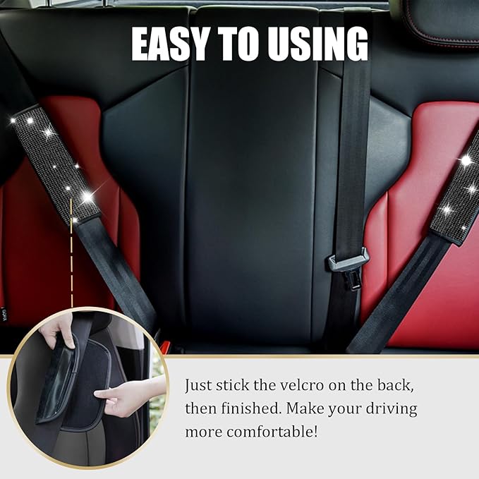 JDDRY 4-Pack Bling Seat Belt Covers,Bling Seat Belt Covers for Womens,Car Seat Belt Strap Cover Shoulder Pad,Universal Car Interior Accessories Fit for Car/Truck/SUV(Black,4PC)