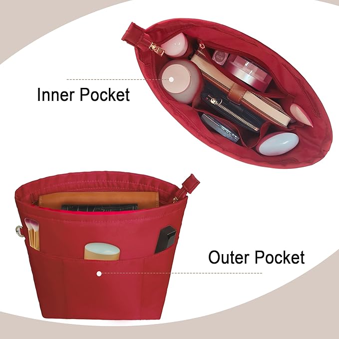 Vercord Purse Insert Organizers for Petite Tote Bag Organizer Insert Inside Handbag Shaper with Zipper Red
