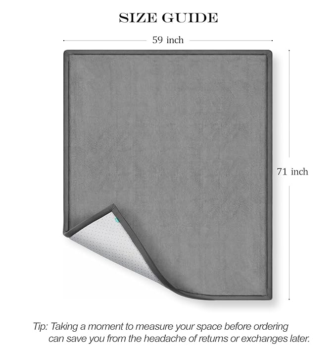 AEOCOO Baby Play Mat for Floor Cushion, 59x71x1.3 Thick Memory Foam Tummy Time Mat, CloudSoft Velvet Non Slip, Toddlers Baby Kids Extra Large Nursery Rug for Crawling, Living Room, Tatami Style, Grey