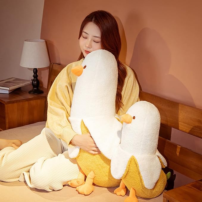 PEACH CAT Banana Duck Plush Toy Cute Plushie Hugging Plush Pillow Duck Stuffed Animal for Girls and Boys Yellow 27.5"