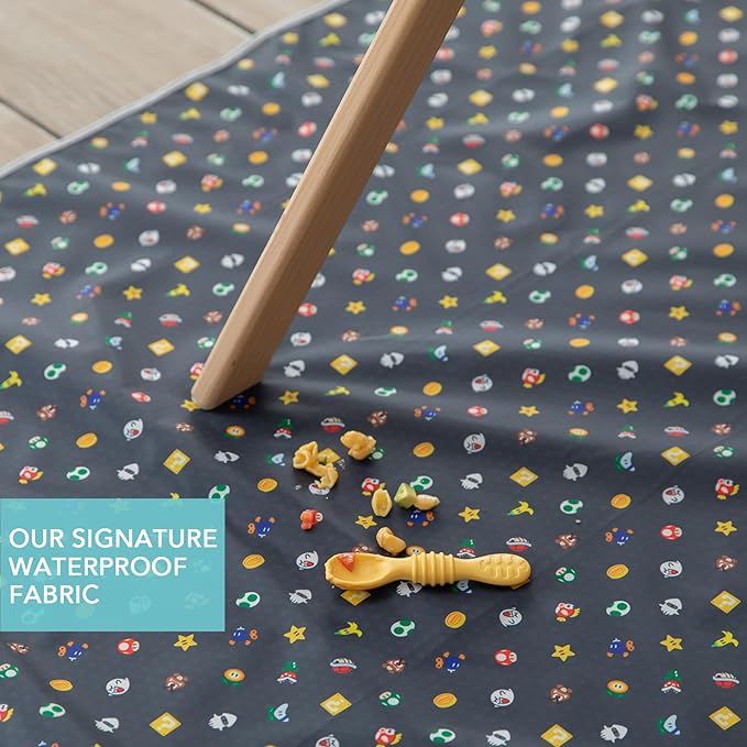 Bumkins Baby Splat Mat for Under High Chair, Babies Toddlers Eating Mess Mat, Waterproof Reusable Cloth for Arts and Crafts, Playtime Mat for Kids, Floor or Table, 42inx42in, Nintendo Super Mario
