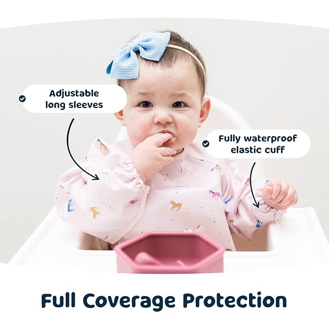Tiny Twinkle Long Sleeve Bib for Babies & Toddlers | Waterproof Smock Bib for Eating | Machine Washable & Mess-Proof Feeding Essentials | Newborn Shower Gift (Unicorn Confetti, 2-4Y)