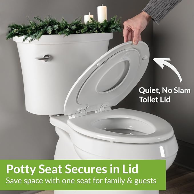 Mayfair NextStep2 Toilet Seat with Built-In Potty Training Seat, Slow-Close, Removable that will Never Loosen, Round, White